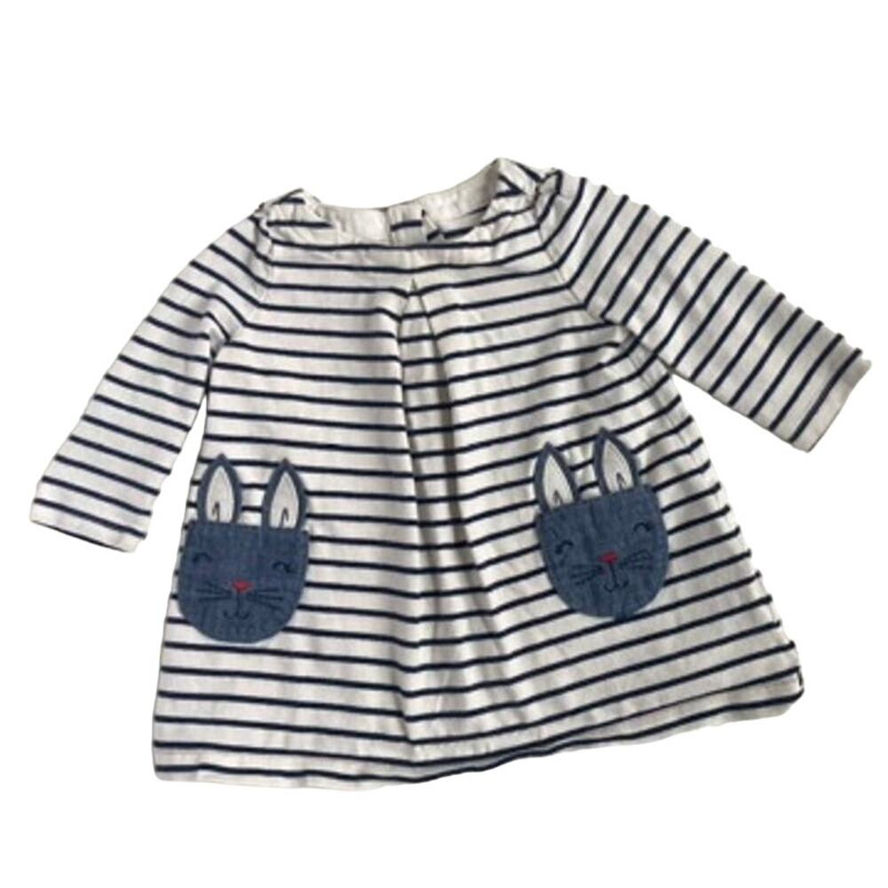 Baby Gap Striped Bunny Pocket Dress - Ivory Frost Blue - 3-6M